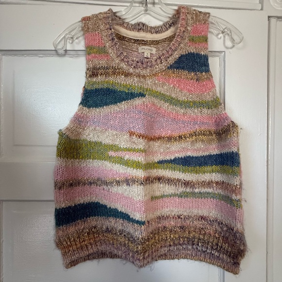 Pilcro Sweaters - Pilcro Multicolor Knit Sleeveless Sweater Vest - Pink, Blue & Green